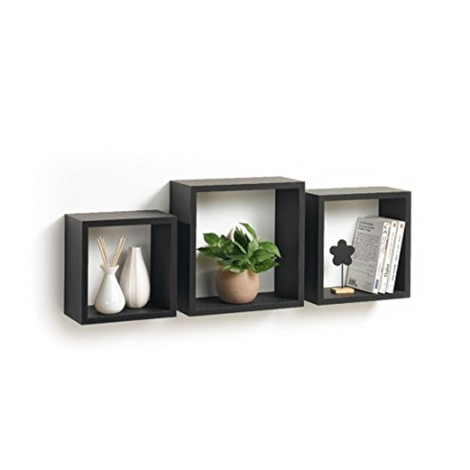 Homéa, Set de 3 Cubes Gigognes MDF 23/​26,​5/​30 cm Noir