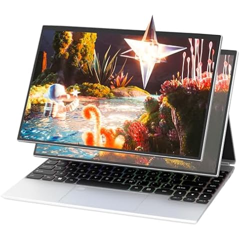 BINTEC 14" 4 in 1 Studio Touchscreen Tablet Laptop,1920x1200 IPS,16GB DDR4,Quad-Core Celeron N5105（up to 2.9GHz）,Colorful Backlit Keyboard,Windows 11,Type-C (Silver/256G SSD) Cover