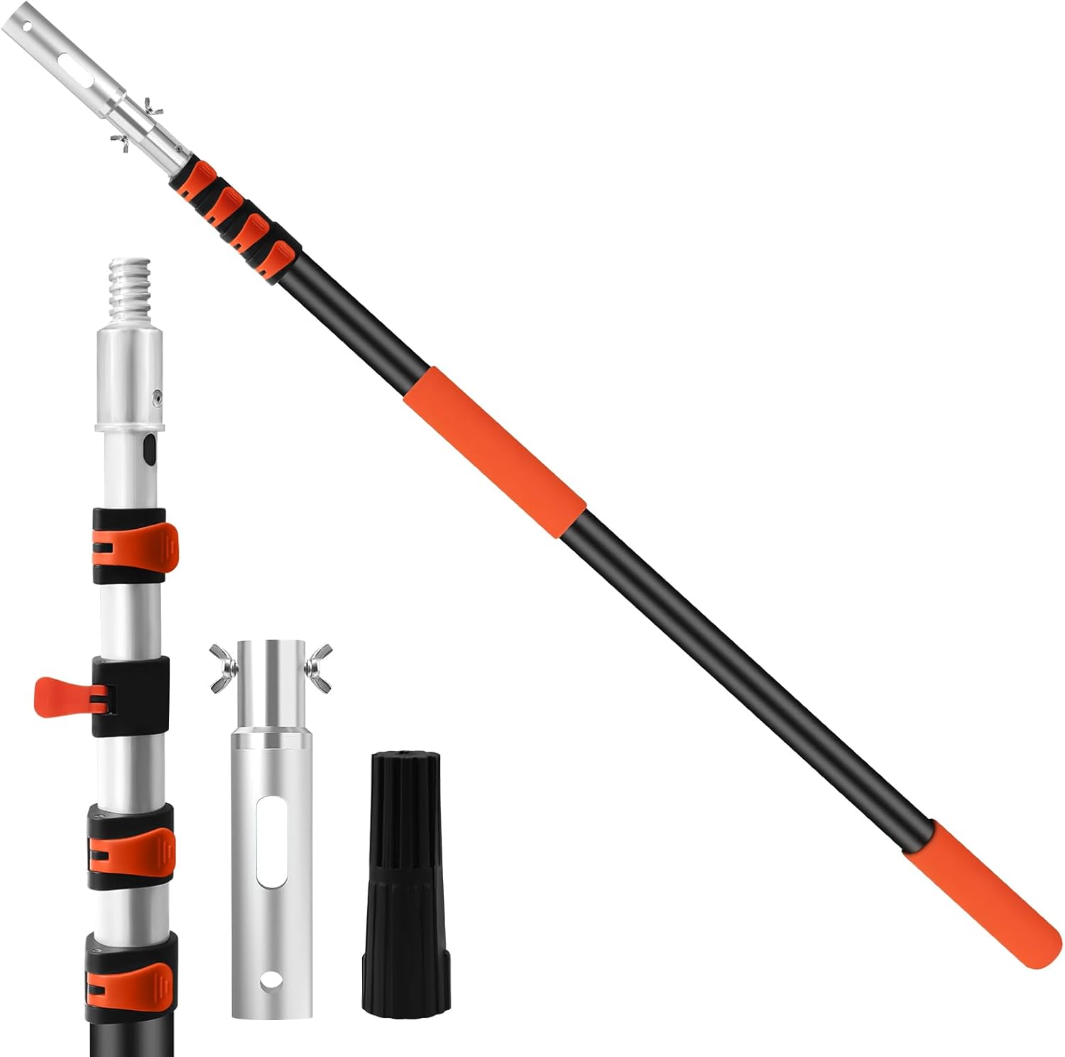 telescopic pool pole, 16ft heavy duty aluminum extension telescoping tool with tower head for pool skimmer nets/rakes/brushes/vacuum heads/leaf rake/mesh etc(orange)