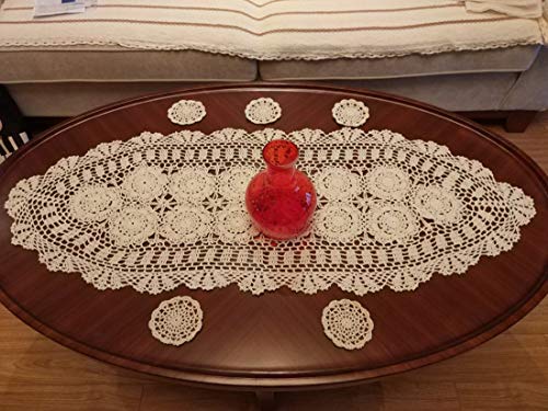 Damanni Oval Cotton Handmade Crochet Lace Table Runner Doilies Dresser Scarf,15 Inch By 35 Inch，Beige #TOP1
