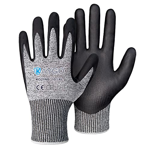 KAYGO Cut Resistant Work Gloves, 2 works, Level C Protection, MicroFoam Nitrile Coated Good Grip Machine Washable