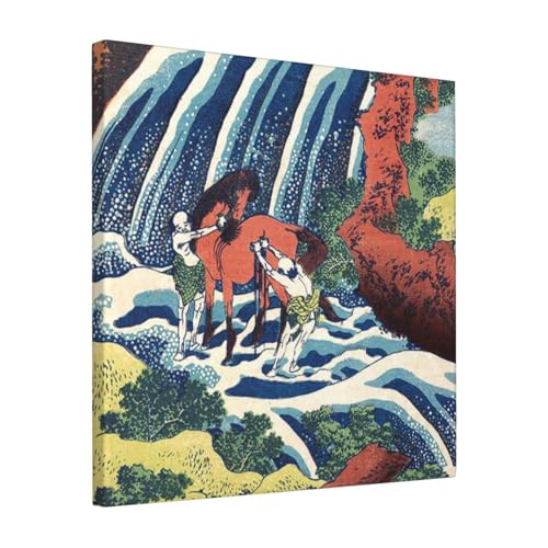 絵画 フレーム装飾画 葛飾北斎 和州吉野義経馬洗滝 キャンバスアート アートパネル 壁画 壁掛け 絵 モダンアート 版画 壁飾り 世界の名画 ポスター 40x40cm
