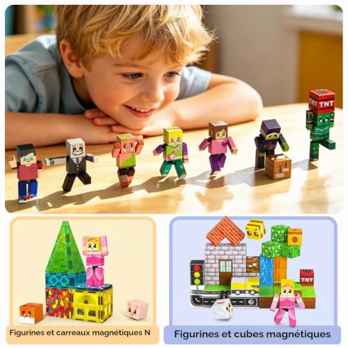 GraceDuck 40 Pièces Magnétiques Figurines et Cube Magnétique, Action Figures Pivotantes, Jouets STEM Montessori pour Enfants, Cadeau pour Garçons et Filles dès 3+ Ans – vue 6