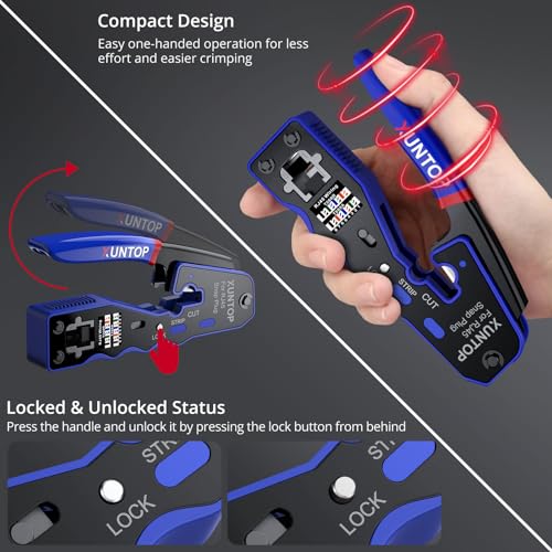 XUNTOP RJ45 Crimp Tool Kit for Cat5 Cat5e Cat6 Cat6a Ethernet Crimping Tool Kit for RJ45 Pass Through Connector with Wire Tester 50 PCS Cat6 Pass Through Crystal Heads 50 PCS Protection Covers by XUNTOP - Image 2