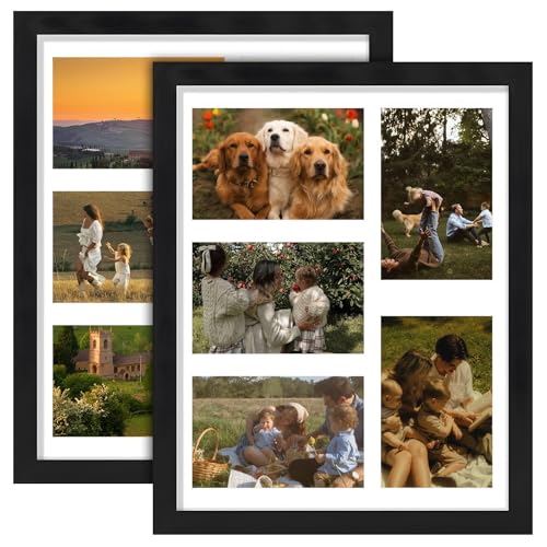 2 PCS Photo Collage Frame, 15.3x12.8 Inch Multi-Photo Frame, Display Five 6x4 Inch Pictures, Wall & Tabletop Display, Multi-Aperture Picture Frame Set for Home, Office, Living Room Décor
