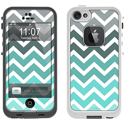 Skin Decal for LifeProof Apple iPhone 5 Case - Chevron Grey Green Turquoise White
