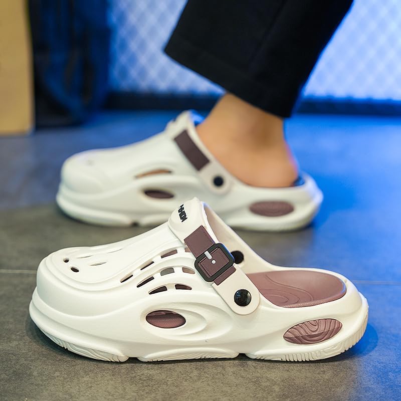 Garden Clogs Shoes for Mens Womens Outdoor Slip-on Beach Sandals with Arch Support Unisex Platform Classic Waterproof Lightweight Beige - Image 6