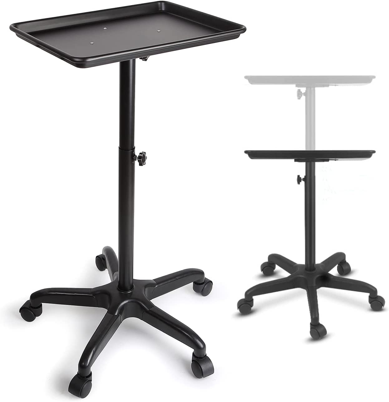 Salon Tablett mit Rädern Aluminiumwagen Beauty Trolley Einstellbare Höhe 360 Grad Schwenkräder für Dental Carts Friseur Cart Schwarz