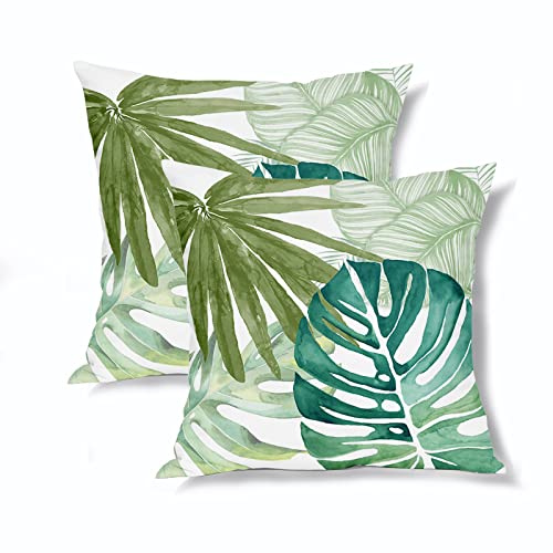 Tropical Green Leaf Pillowcovers Summer Palm Tree Leaves Throw Pillow Covers Hawaiian Summer Leaf Theme Cushion Case For Sofa Home Decor Bedroom Living Room Outdoor 18 X 18 Inches Set Of 2 #TOP22
