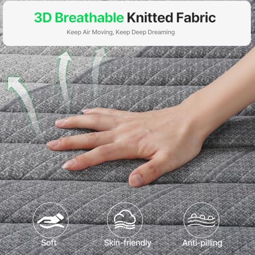 Image of 10 Inch Queen Hybrid Mattress with Gel Memory Foam & Pocket Springs | Mattress in a Box for Pressure Relief & Cool Sleep, Edge Support & Motion Isolation, CertiPUR-US Certified, Gray-White Stripe