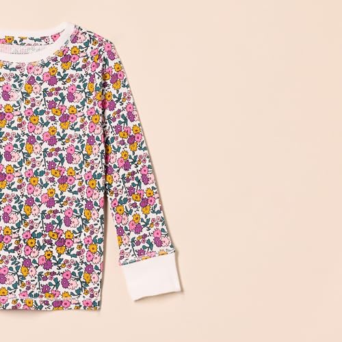 Amazon Essentials Camiseta térmica de Punto de Manga Larga Niña, Pack de 3, Amarillo Mostaza Floral/Beige/Blanco Estampado Floral, 6-7 años