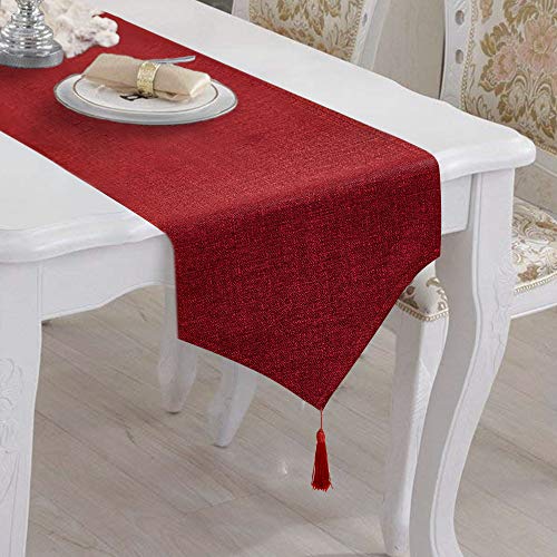 Camino de mesa de Balcón & FaLCON, camino de cocina, impermeable, moderno, antimanchas, para muebles con borla, para casa, Navidad, fiestas, restaurantes, etc., algodón Lino, rojo 1, 180x35