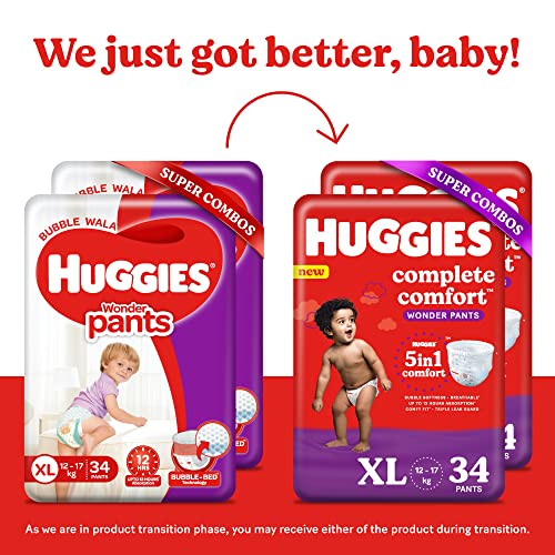 Image of Huggies Complete Comfort Wonder Pants, Extra Large (XL) Size Baby Diaper Pants, Combo Pack of 2, 34 count Per Pack, (68 count) & Mamaearth Gentle Cleansing Natural Baby Shampoo, 400ml (White)