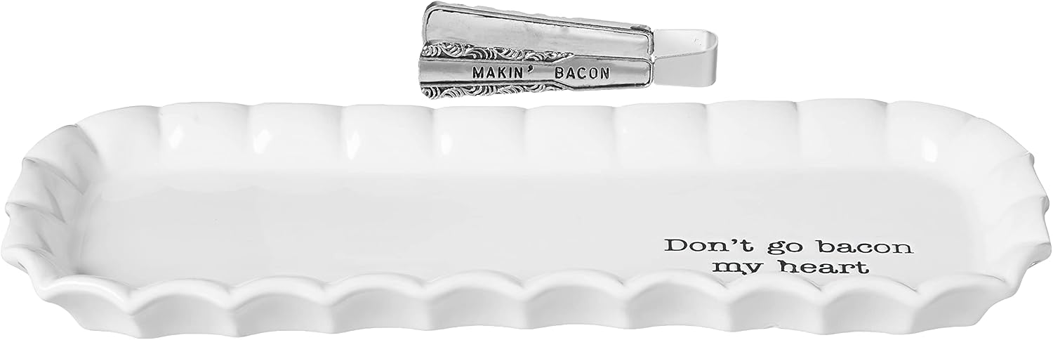 Ceramic Ruffle-Edged Bacon Serving Tray with Vintage Silver-Plate Tongs