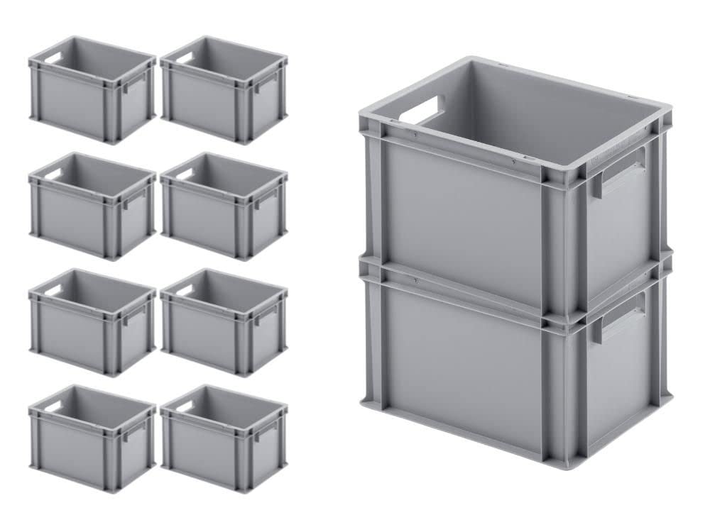 SparSet 10x Eurobehälter mit offenem Griff | HxBxT 23,5x30x40cm | 22 Liter | Grau | Eurobox, Transportbox, Transportbehälter, Stapelbehälter