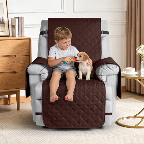 Image of TAOCOCO 100% Waterproof Recliner Covers, Recliner Sofa Covers with Leg Straps, Reversible Recliner Couch Cover for Reclining Chair, Washable Couch Protector for Pets Kids(1 Seater 28 inch, Coffee)