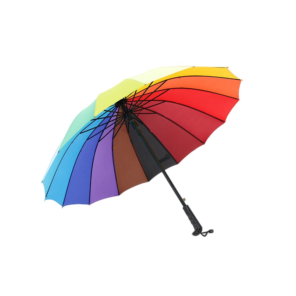Veroda45" Automatic Open 16 Ribs Windproof Rainbow Stick Umbrella Travel Umbrella, Multi-color, Medium