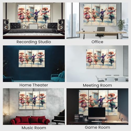 Paquete de 8 paneles acústicos decorativos de arte mexicano con sombreros tradicionales de paja, fajas rojas, paneles de absorción de sonido 48"x32", reducción de ruido y decoración para oficina miniatura 7