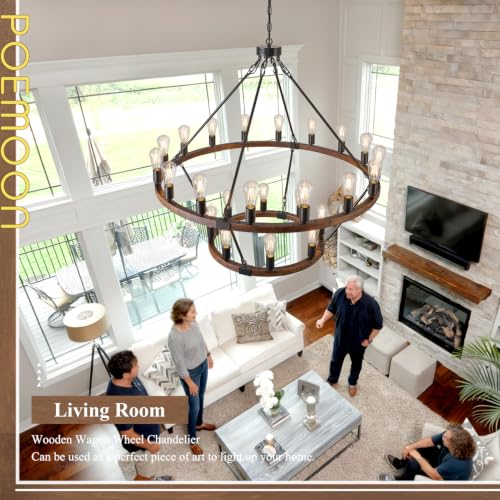 Image of Farmhouse Wood Wagon Wheel Chandelier 24-Light 43.3 inch Light Fixture