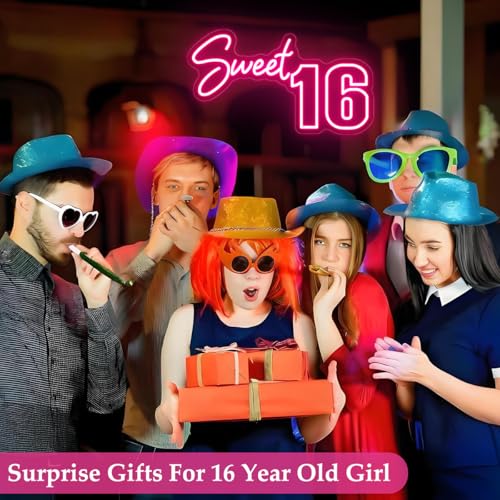 Image of Sweet 16 Neon Sign, Sweet Sixteen Party Supplies, USB Powered with Dimmer Switch 16th Birthday Party Sign 16.5x9.4 inch