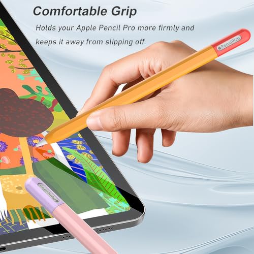 Image of Silicone Case for Apple Pencil Pro & Apple Pencil 2nd Generation, Light Pen Skin Cover Sleeve Accessories Soft Protective iPad Pencil Grip Holder, Pink + Lavender