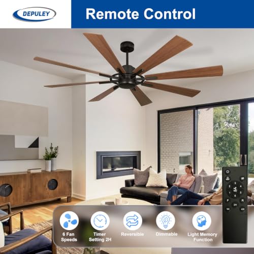 Image of Depuley Ceiling Fan Without Light: 72 Inch Big Indoor Outdoor Fan with Remote APP Control - Large Farmhouse Walnut Ceiling Fan no Light 8 Blade Reversible Quiet DC Motor Memory Function Timer