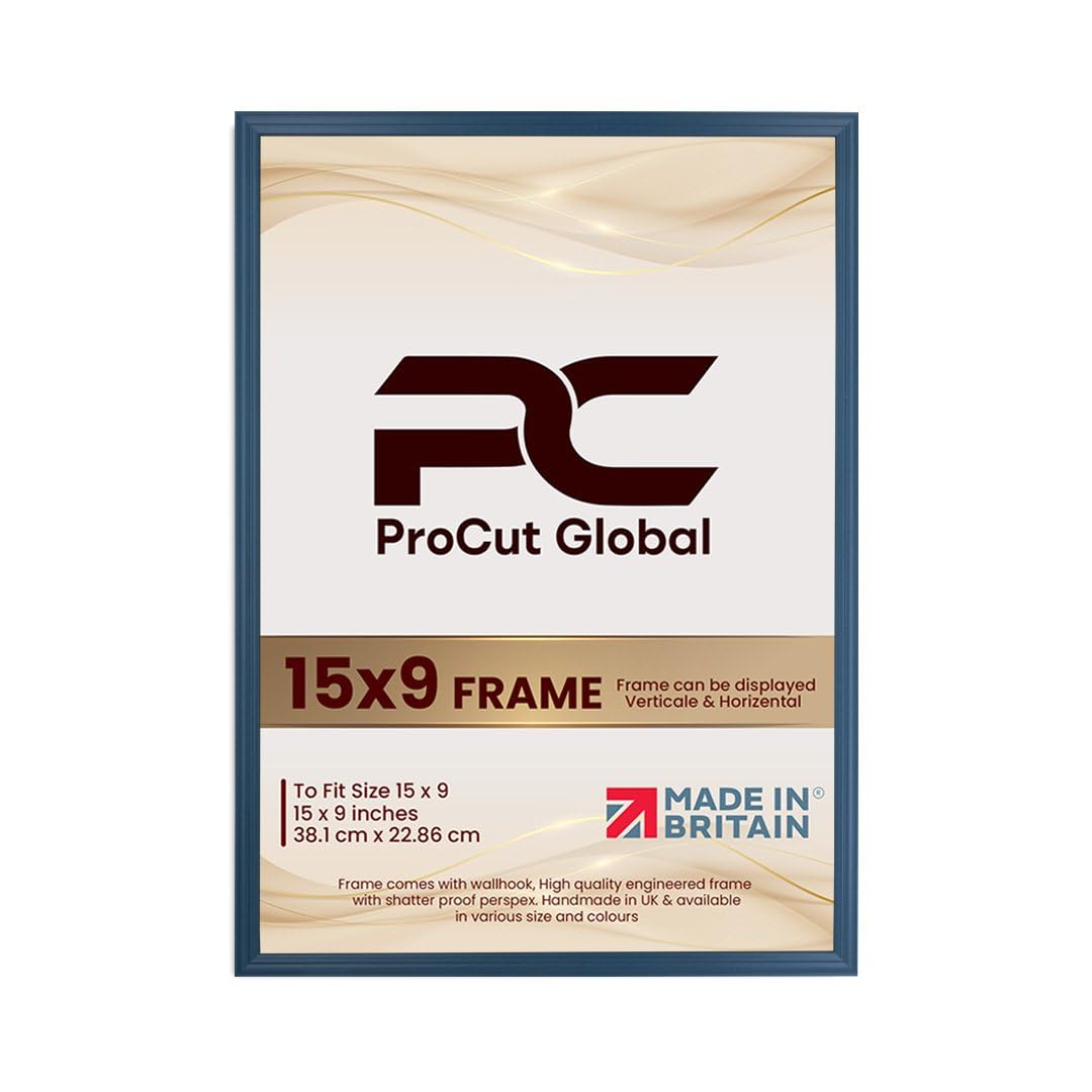 Procut Global 15X9 Navy Blue Picture Frames - Classic Wooden Photo Frame with Shatterproof Perspex for Wall or Tabletop - Perfect for Posters, Certificates & Prints - Sizes & Colors Available