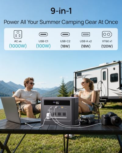 Image of Portable Power Station 2000W Surge, 960Wh Solar Generator w /4 AC Outlets, 100W PD Fast Charing, LiFePO4 Battery Backup for Road Trip, Off-Grid, Power Outage (Solar Panel Optional)