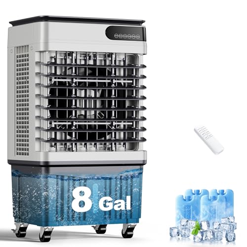 AKIRES 2500CFM Swamp Cooler,Evaporative Air Cooler with 8-Gal Water Tank,4 Ice Packs,Evaporative...
