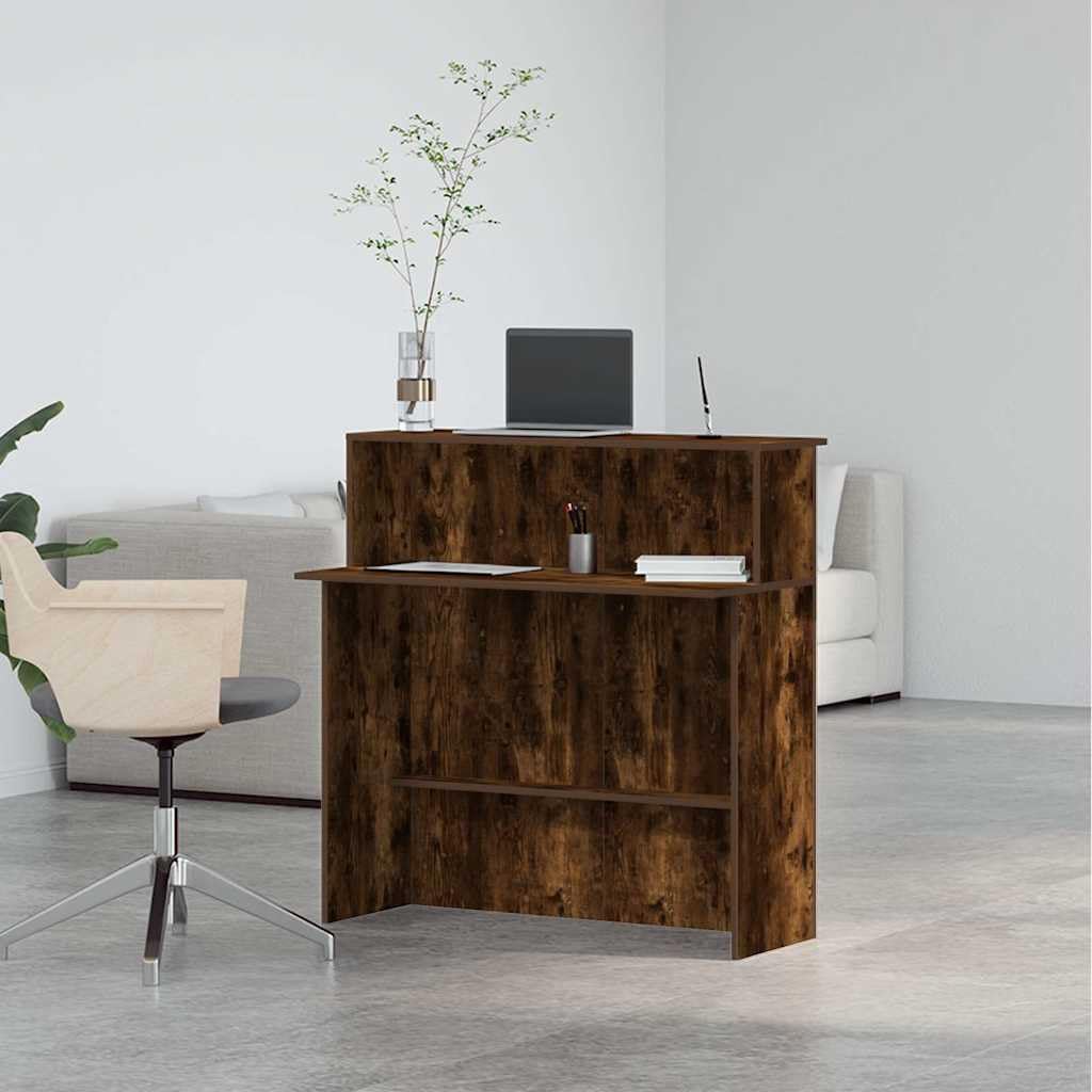 Banco di reception per affumicatura, materiale in legno, 100 x 40 x 104 cm, con scaffale, spazio di archiviazione e ripiano, versatile cassette di ricezione per ufficio, casa, studio e area di