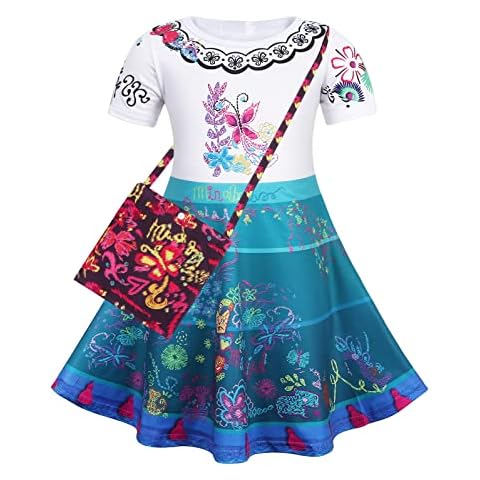 AmzBarley Mirabel Costume Dress Kids Girls Fancy Party Dressing up Fancy Dress Birthday Halloween Movie Role Pretend Play Clothes Age 7-8 Years Size 140 Cover