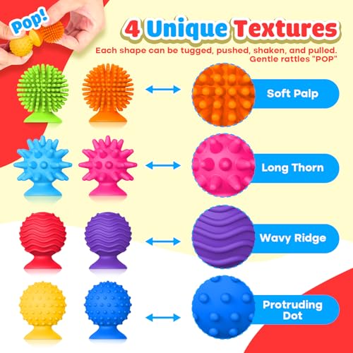 Sensory Fidget Toys for Kids and Adults: Textured Suction Cup Toys for Autism - Squishy Sensory for Classroom Bath - 8 Pack Calm Down Corner Supplies for Boys Teens - Road Trip Activities - Image 6
