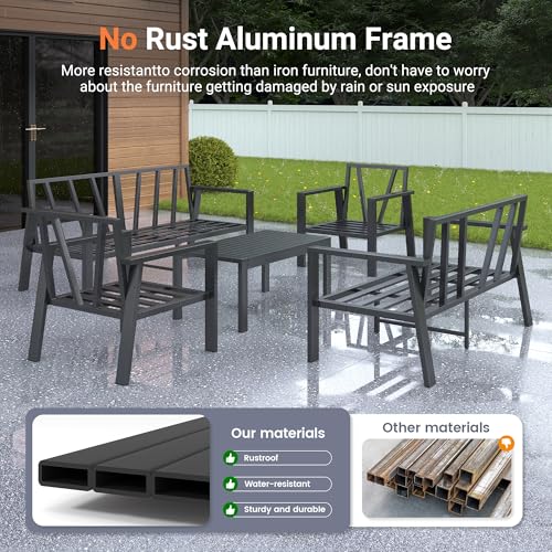 Image of UDPATIO Aluminum Outdoor Patio Furniture Set 5 Pieces Metal Patio Conversation Sets Modern Sofa Seating Set with Coffee Table for Deck,Garden Backyard, Beige