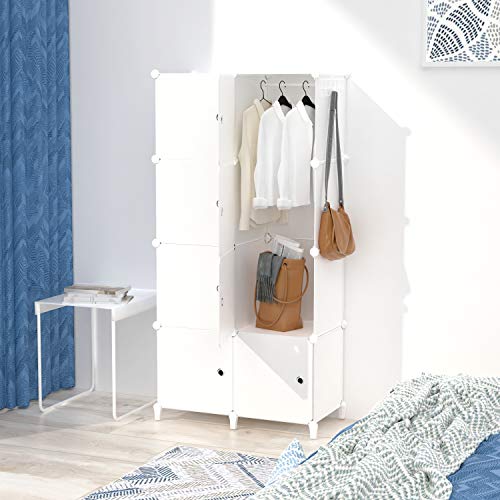 SIMPDIY Armario sistematizado, 8 Cubo Plegable o Colgante, Armario Almacenamiento Gran Capacidad Estilo Familiar para Las Prendas Vestir (Blanco)