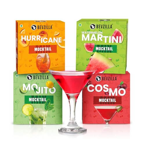 Image of Bevzilla Mocktail Mixer Powder Combo Pack - Hurricane, Martini, Mojito & Cosmo (20 Servings) | Non-Alcoholic, Low-Calorie, Instant & Refreshing | Perfect for Guilt-Free Party Mocktails