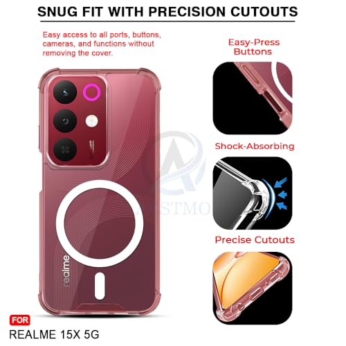 Image of AESTMO Clear Back Cover for Realme 15X 5G / C85 5G / Narzo 90X 5G | | 360 Protection | Transparent Back Cover (PC + TPU, Compatible with MagSafe Accessories, Transparent Bumper)