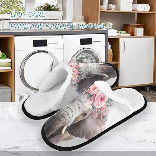 Cute Grey Elephant Slippers For Women Men Soft Memory Foam Non-Slip Animal Winter Indoor House Shoes Travel Slipper3