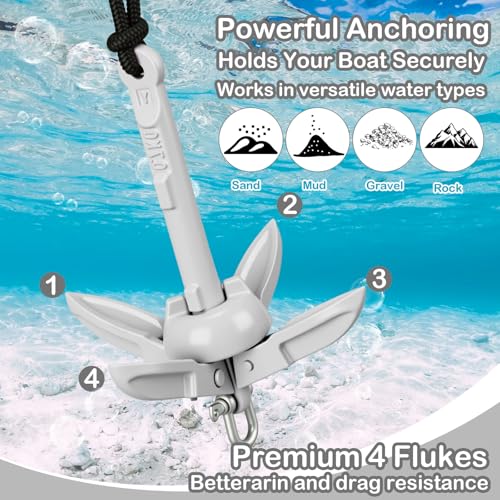 Image of MorningRo 1 Pack 1.5 /3.5 lb Marine Kayak Anchor Kit with 40ft Rope and Buoy Folding Grapnel Boat Anchor Kit Kayak Fishing Accessories for Small Boats, Canoe, SUP Paddle Boards