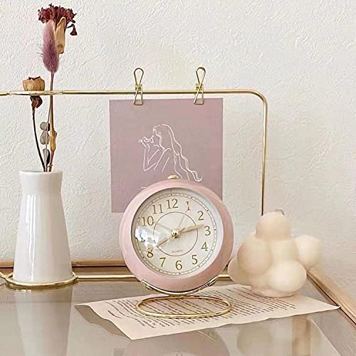 FengQingHuaGG Reloj de noche silencioso, reloj despertador analógico retro para mesa de dormitorio, vintage, reloj silencioso sin tictac, para el hogar, dormitorio, oficina (rosa) - imagen 2