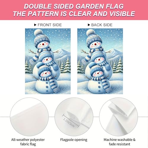 Image of BlissYard Garden Flag Blue Snowmen Winter 12x18 Inch Polyester