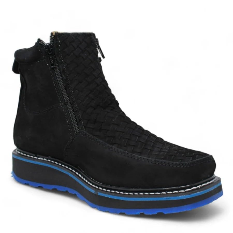 Men’s Genuine Petatillo Square Toe Double Density Double Zipper Cowboy Western Boots - Blue Sole2