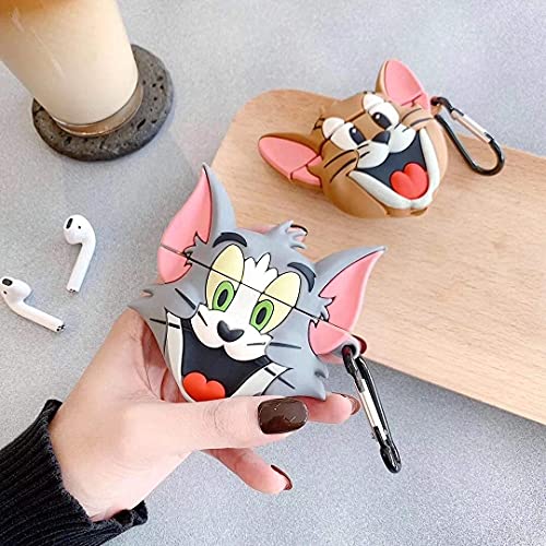 Image of for Airpods Pro 2019 Pouch Case Cover Headphones Soft Silicone Cartoon Character Cover with Keychain, 360-degree Protection (Grey Cartoon)