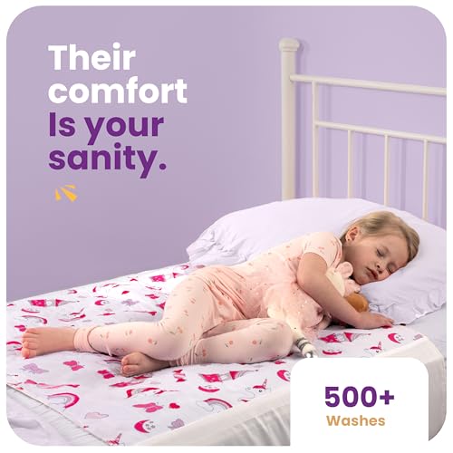 Image of IMPROVIA Pee Pads for Kids - Bed wetting Pads for Kids Potty Training Bed mats for Toddlers Waterproof Reuseable Washable Absorbent, Non Slip - Unicorn Design - Twin Size 34 inchx36