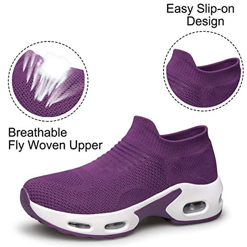 Image of YHOON Women's Walking Shoes Slip-On - Comfortable Work Shoes for Standing All Day, Breathable Air Cushion Nursing Sneakers