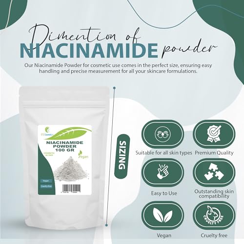 Niacinamid-Pulver 100 g (Vitamin B3, Nicotinamid, Vitamin PP) – geeignet für ein breites Spektrum kosmetischer Anwendungen in der Haut- und Haarpflege
