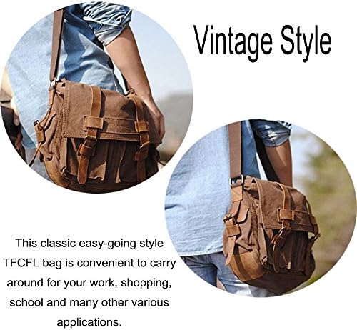 Laptop Bag 14.5 inch Mens Vintage Casual Canvas Messenger Bag Men's Military Leather Canvas Travel Briefcase Crossbody Satchel Shoulder School Bag for Notebook Laptop