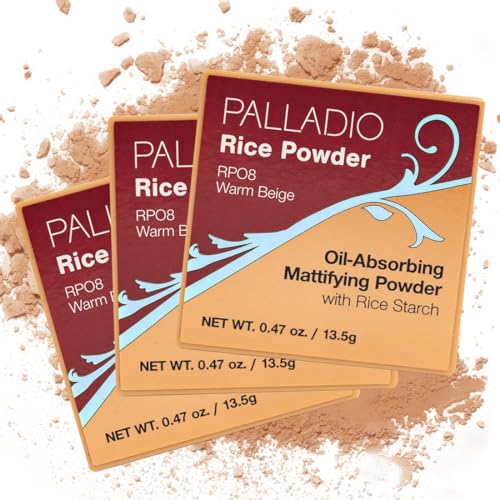 Image of Palladio Rice Powder, Loose Setting Powder, Absorbs Oil, Leaves Face Looking and Feeling Smooth, Helps Makeup Last Longer For a Flawless, Fresh Look, Warm Beige, Pack of 3
