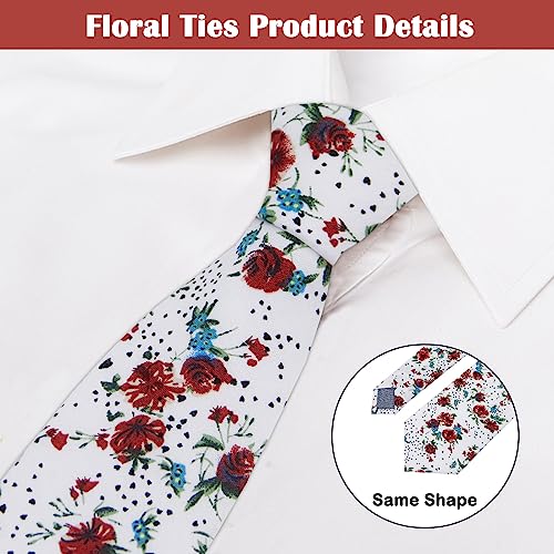 Image of Mantieqingway Men Skinny Tie Cotton Floral Necktie for Wedding Groomsmen Tie