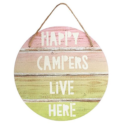 Brown & Ginger 'Happy Campers Live Here' Round Ombre Wooden Hanging Sign - Perfect For a Caravan or Motorhome! 20x25x1cm