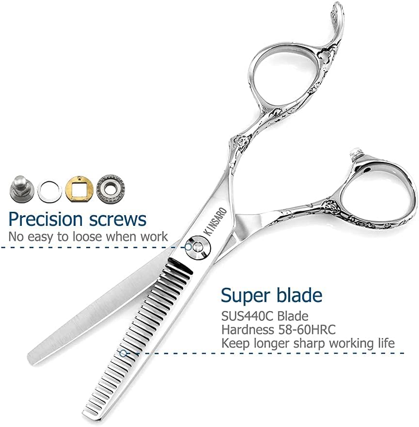 5.5" Barber Scissors Set Hair Scissors Professional Hair Cutting Shears Japan 440C Thinning Shears Convex 440C Blades Kinsaro